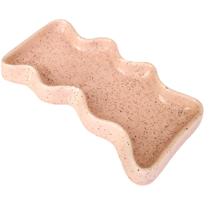 Vide poche organique design Rectangle 22x12 en Céramique Pêche Moucheté Wave - 1