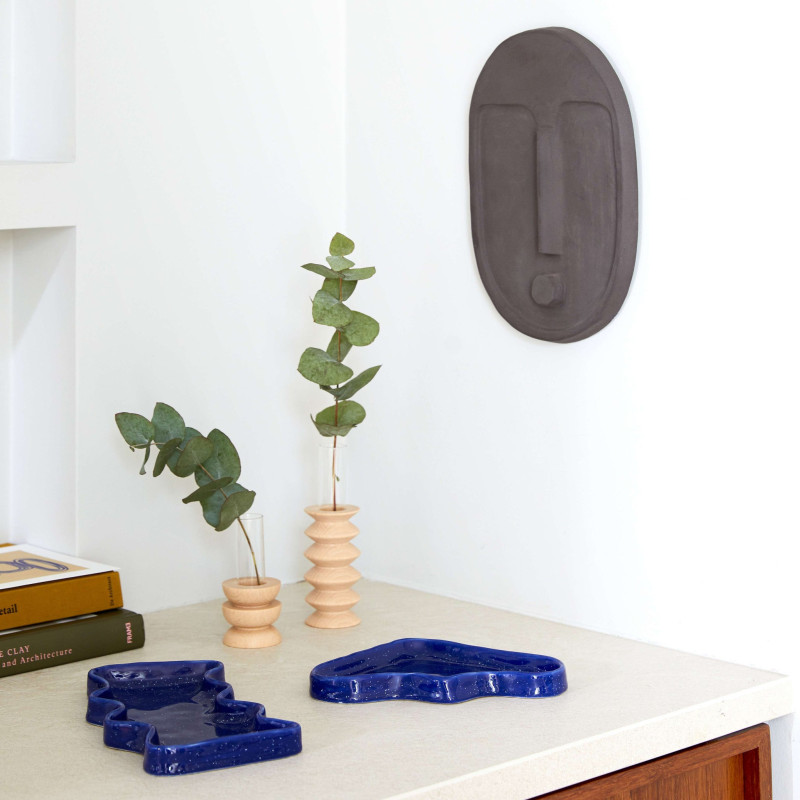 Vide poche organique design Rectangle 22x12 en Céramique Bleu Moucheté Wave - 5