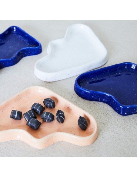 Vide poche organique design Rectangle 22x12 en Céramique Bleu Moucheté Wave - 6