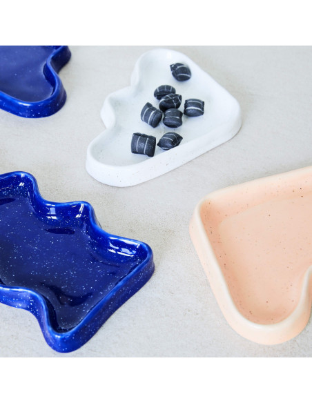 Vide poche organique design Rectangle 22x12 en Céramique Bleu Moucheté Wave - 7