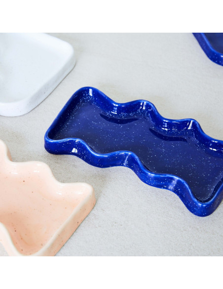 Vide poche organique design Rectangle 22x12 en Céramique Bleu Moucheté Wave - 8