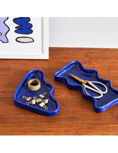 Vide poche organique design Rectangle 22x12 en Céramique Bleu Moucheté Wave - 3