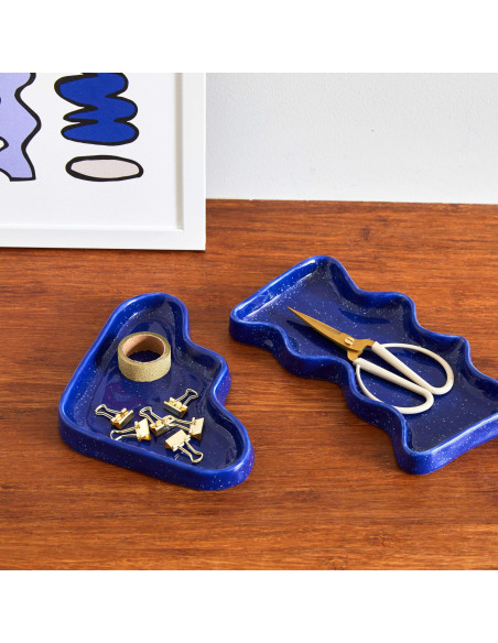 Vide poche organique design Rectangle 22x12 en Céramique Bleu Moucheté Wave - 3