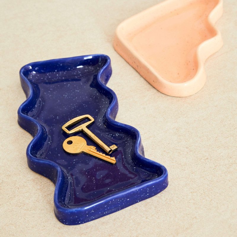 Vide poche organique design Rectangle 22x12 en Céramique Bleu Moucheté Wave - 2