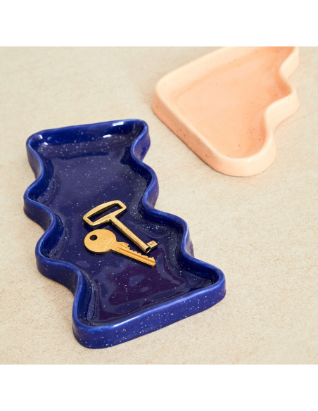 Vide poche organique design Rectangle 22x12 en Céramique Bleu Moucheté Wave - 2