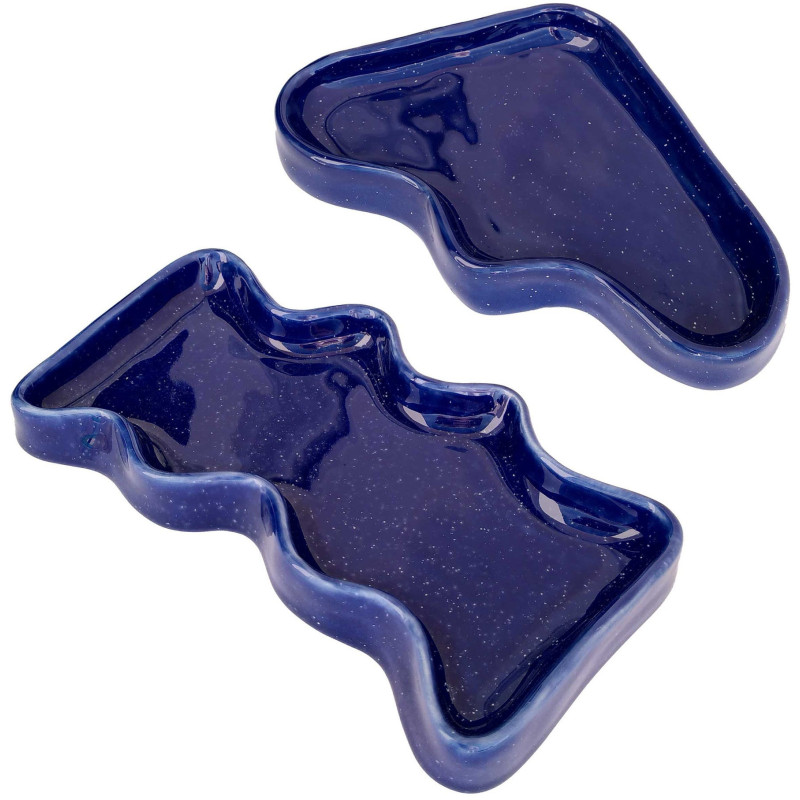 Vide poche organique design Rectangle 22x12 en Céramique Bleu Moucheté Wave - 9