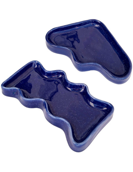 Vide poche organique design Rectangle 22x12 en Céramique Bleu Moucheté Wave - 9