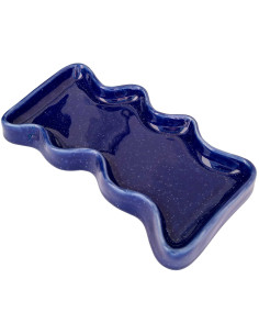 Vide poche organique design Rectangle 22x12 en Céramique Bleu Moucheté Wave - 1