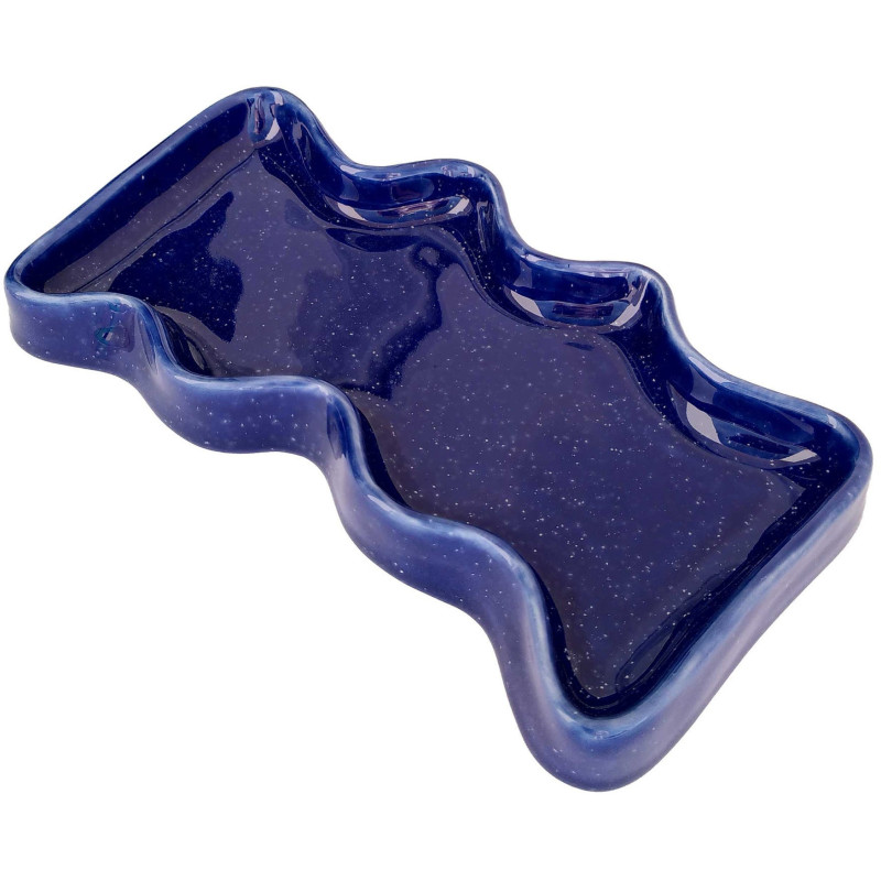 Vide poche organique design Rectangle 22x12 en Céramique Bleu Moucheté Wave - 1