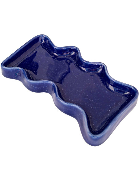 Vide poche organique design Rectangle 22x12 en Céramique Bleu Moucheté Wave - 1