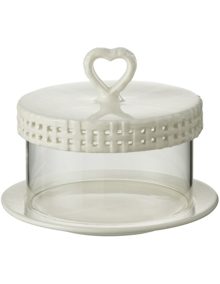 Présentoir pour gâteau Rond Gourmandise en Céramique Blanc Avec cloche Verre Transparent - 1