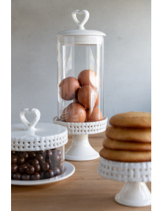 Présentoir pour gâteau Rond Gourmandise en Céramique Blanc Avec cloche Verre Transparent - 1 2