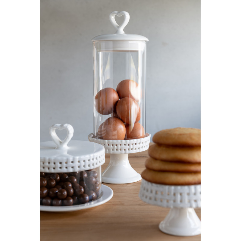 Présentoir pour gâteau Rond Gourmandise en Céramique Blanc Avec cloche Verre Transparent - 2