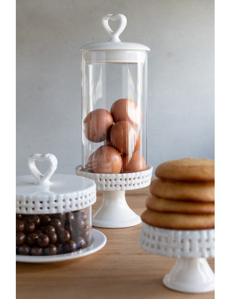Présentoir pour gâteau Rond Gourmandise en Céramique Blanc Avec cloche Verre Transparent - 2