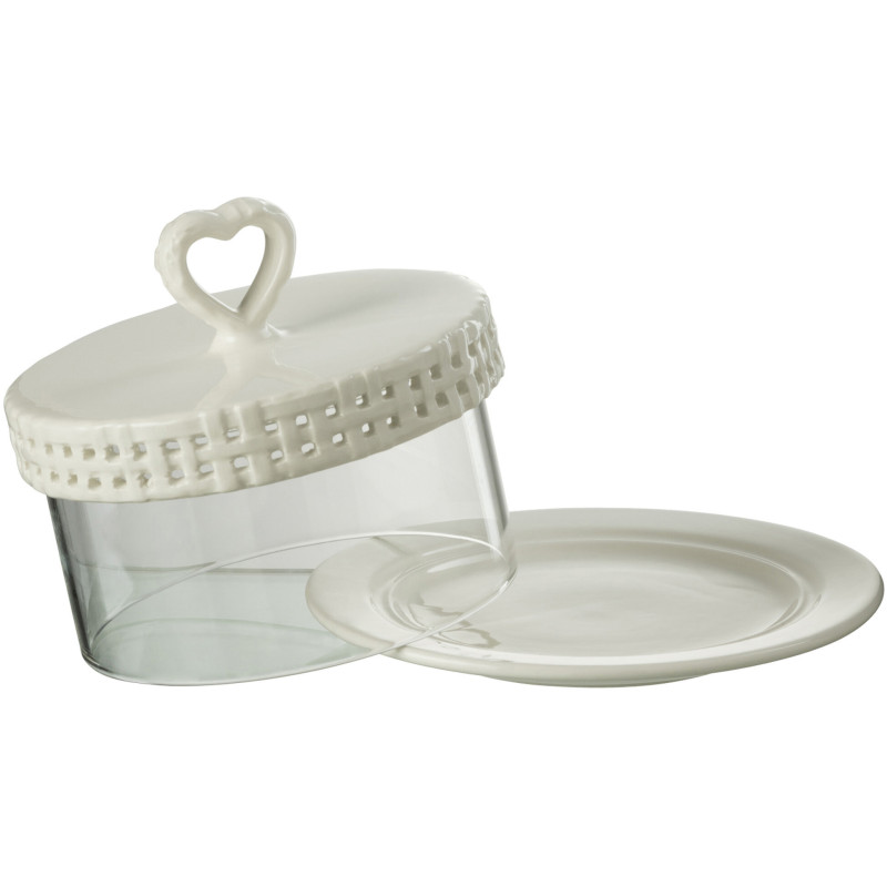 Présentoir pour gâteau Rond Gourmandise en Céramique Blanc Avec cloche Verre Transparent - 3