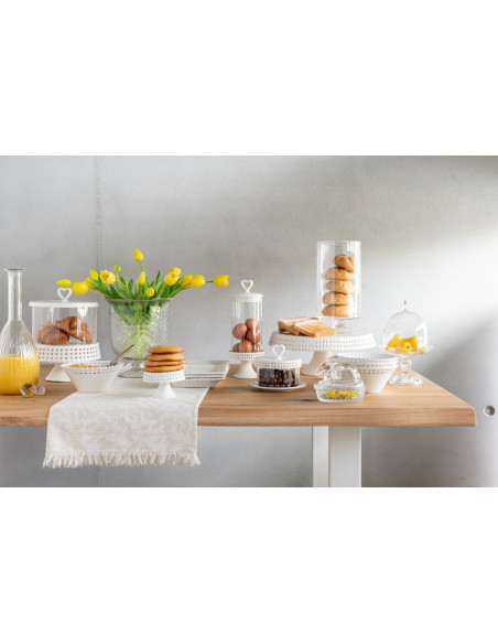 Présentoir pour gâteau Rond Gourmandise en Céramique Blanc Avec cloche Verre Transparent - 4