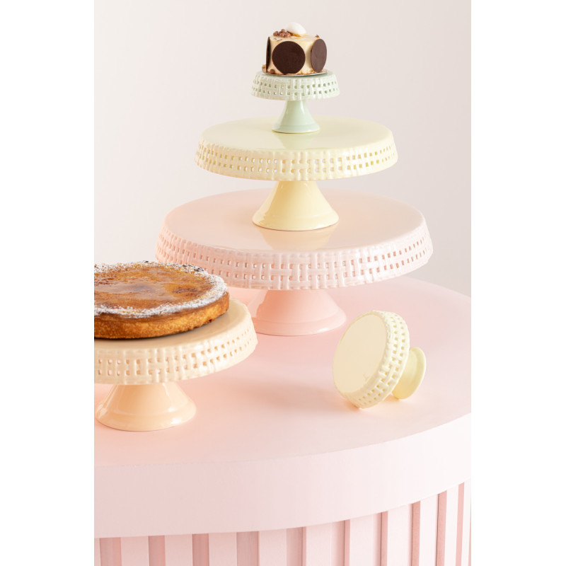Présentoir pour gâteau Rond sur pied 35 cm Gourmandise en Céramique Jaune - 2