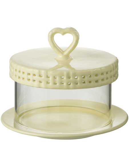 Présentoir pour gâteau Rond Gourmandise en Céramique Jaune Avec cloche Verre Transparent - 1