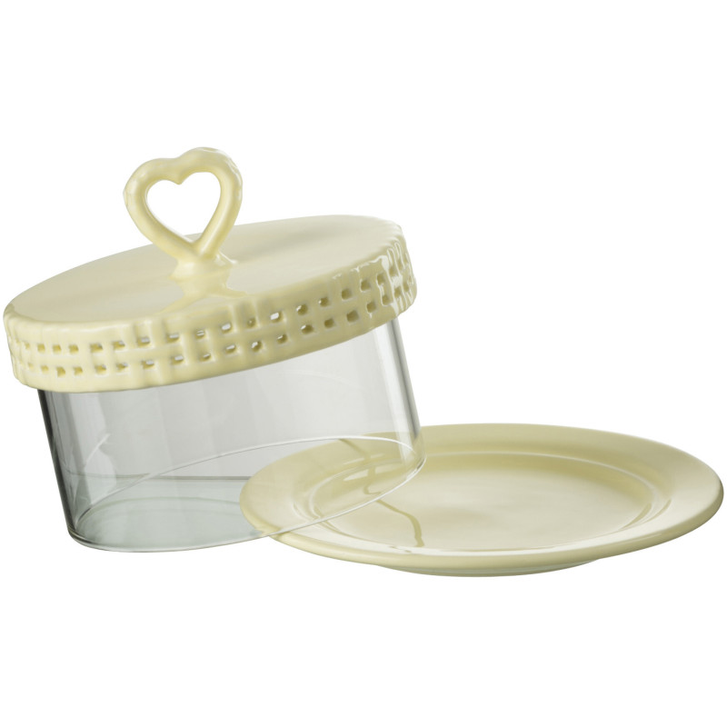 Présentoir pour gâteau Rond Gourmandise en Céramique Jaune Avec cloche Verre Transparent - 2