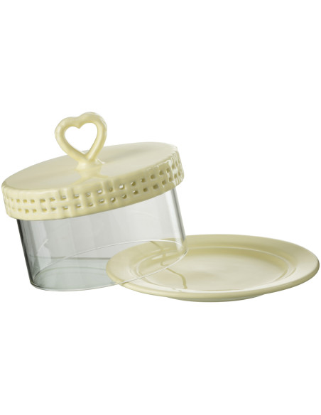 Présentoir pour gâteau Rond Gourmandise en Céramique Jaune Avec cloche Verre Transparent - 2