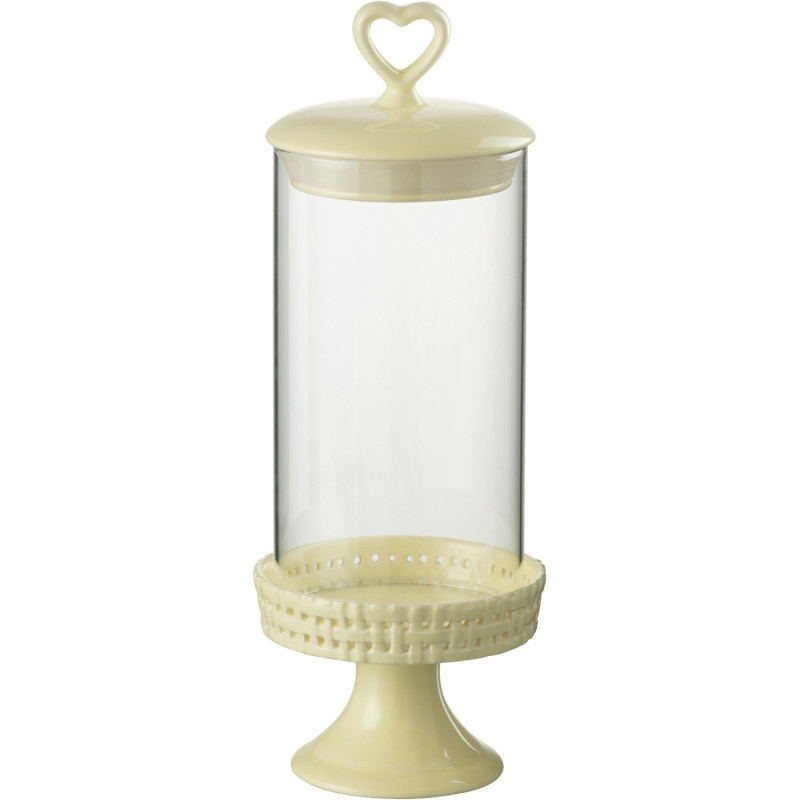 Présentoir pour gâteau Rond sur pied Gourmandise en Céramique Jaune Avec cloche Verre Transparent J-Line - 1