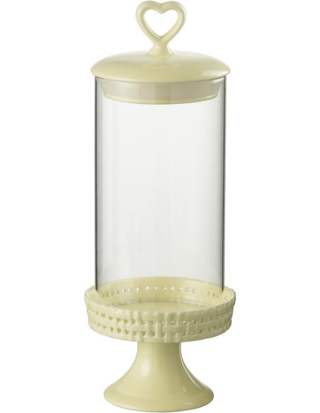 Présentoir pour gâteau Rond sur pied Gourmandise en Céramique Jaune Avec cloche Verre Transparent J-Line - 1