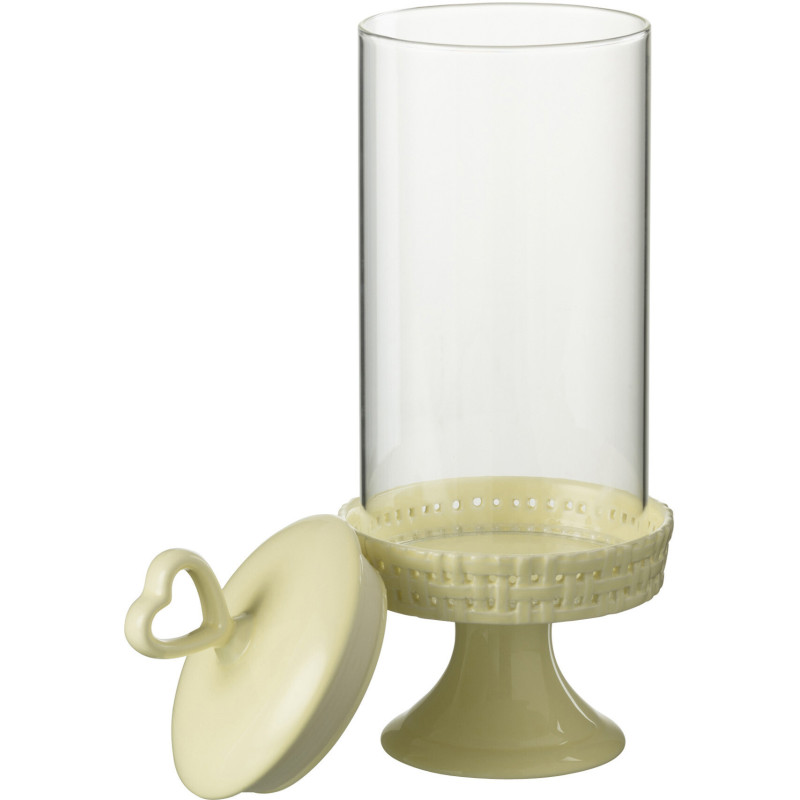 Présentoir pour gâteau Rond sur pied Gourmandise en Céramique Jaune Avec cloche Verre Transparent J-Line - 2
