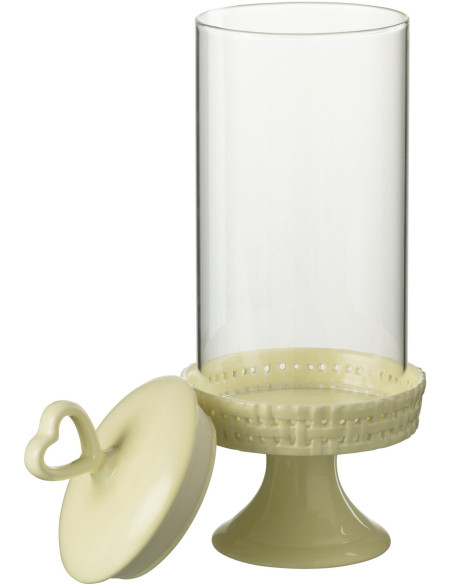 Présentoir pour gâteau Rond sur pied Gourmandise en Céramique Jaune Avec cloche Verre Transparent J-Line - 2