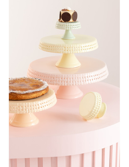 Présentoir pour gâteaux Rond sur pied 10 cm Gourmandise en Céramique Rose - 2