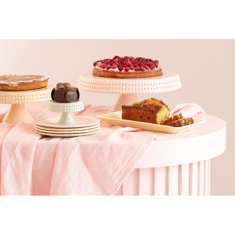 Présentoir pour gâteaux Rond sur pied 10 cm Gourmandise en Céramique Rose - 3