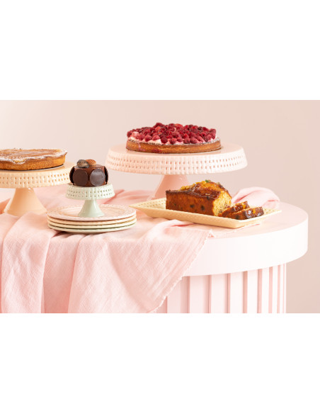 Présentoir pour gâteaux Rond sur pied 10 cm Gourmandise en Céramique Rose - 3