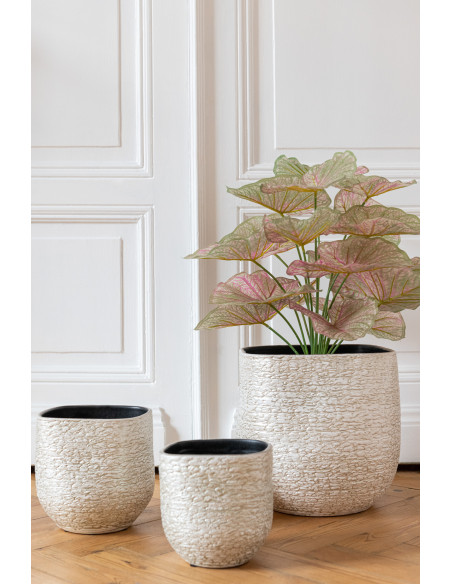 Plante artificielle Caladium Ailes d'anges Hauteur 60 cm en Plastique Rose Vert Avec pot - 2