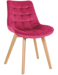 Chaise matelassée scandinave en Velours Rouge Bois Naturel Laura - 1