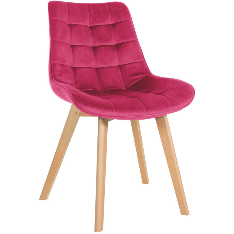 Chaise matelassée scandinave en Velours Rouge Bois Naturel Laura - 1