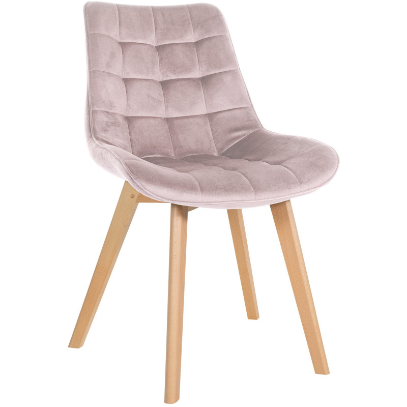 Chaise matelassée scandinave en Velours Rose Bois Naturel Laura - 1