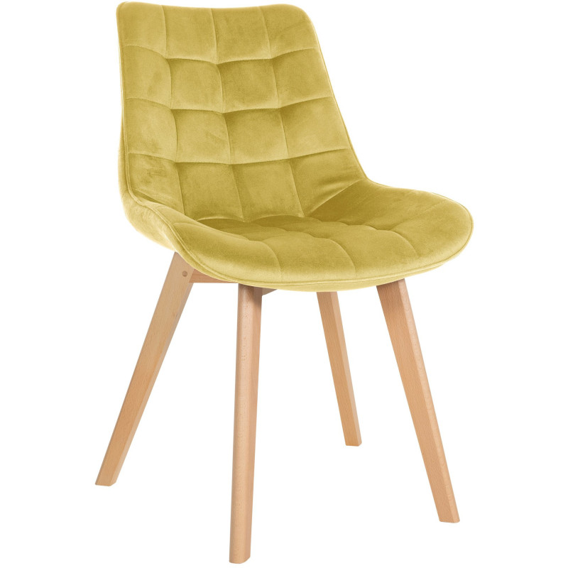 Chaise matelassée scandinave en Velours Jaune Bois Naturel Laura - 1