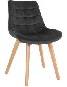 Chaise matelassée scandinave en Velours Noir Bois Naturel Laura - 1