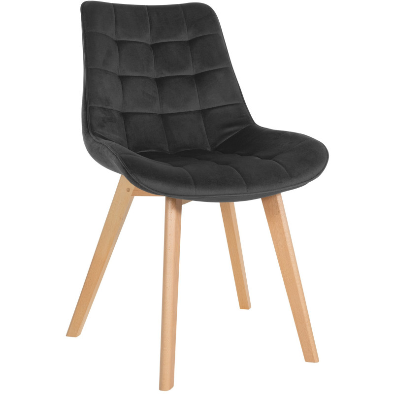 Chaise matelassée scandinave en Velours Noir Bois Naturel Laura - 1