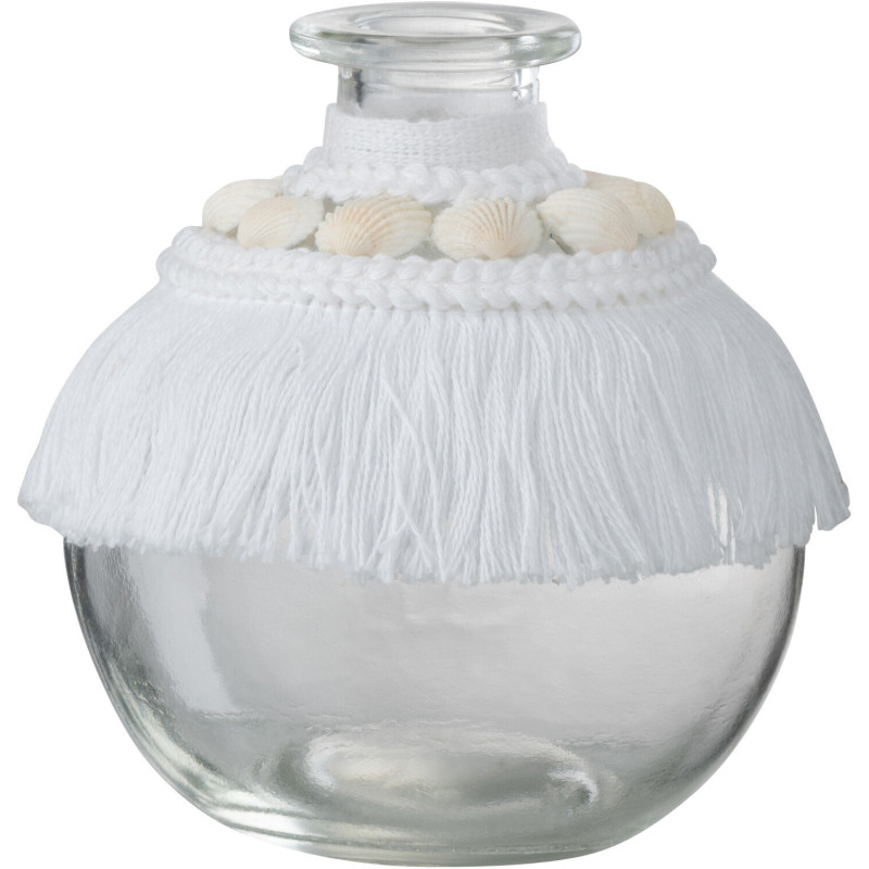 Vase Boule Holiday Hauteur 10 cm en Verre Transparent Polyester Blanc Avec coquillages - 1