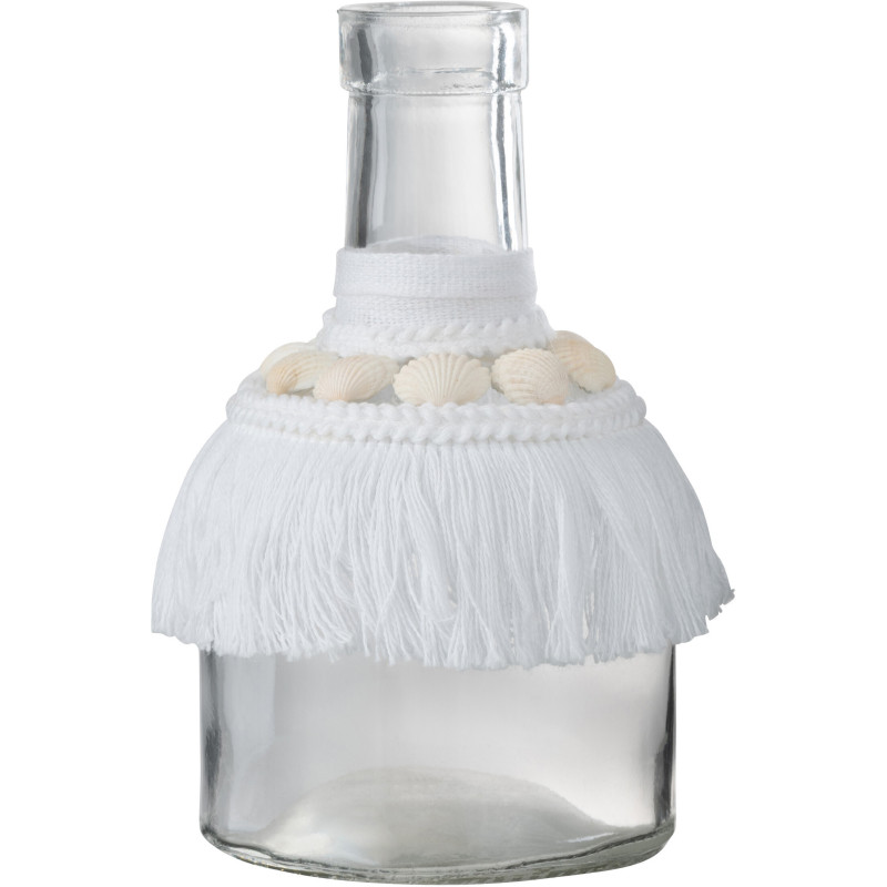 Vase Bouteille Holiday Hauteur 15 cm en Verre Transparent Polyester Blanc Avec coquillages - 1