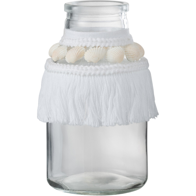Vase Bocal Holiday Hauteur 15 cm en Verre Transparent Polyester Blanc Avec coquillages - 1