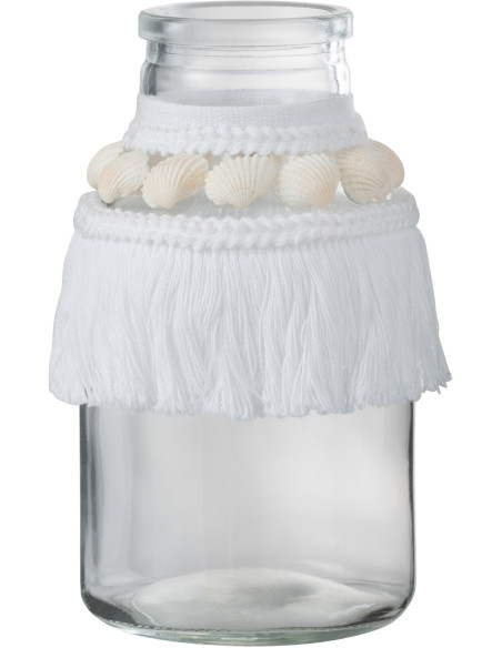 Vase Bocal Holiday Hauteur 15 cm en Verre Transparent Polyester Blanc Avec coquillages - 1