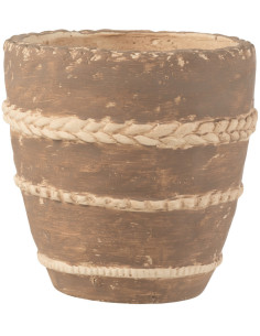 Cache-pot en Terracotta Marron Héléna Diamètre 15 cm Motif tressé - 1
