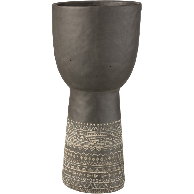 Cache-pot sur pied XL en Ciment Gris Fresco Diamètre 23 cm Motif éthnique - 1
