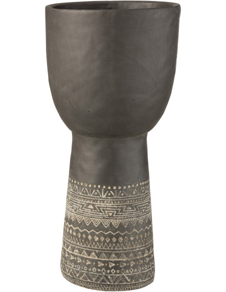 Cache-pot sur pied XL en Ciment Gris Fresco Diamètre 23 cm Motif éthnique - 1