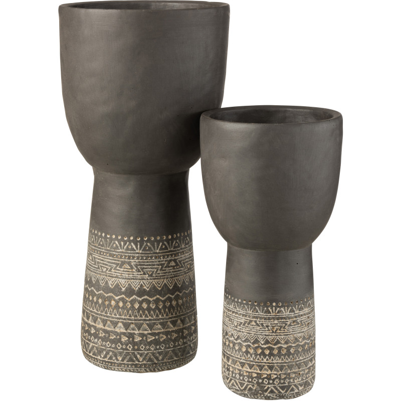 Cache-pot sur pied XL en Ciment Gris Fresco Diamètre 23 cm Motif éthnique - 2