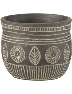 Cache-pot en Ciment Gris Fresco Diamètre 13 cm Motif éthnique - 1