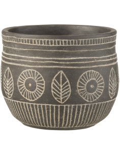 Cache-pot en Ciment Gris Fresco Diamètre 18 cm Motif éthnique - 1