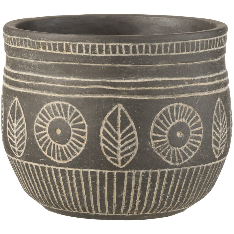 Cache-pot en Ciment Gris Fresco Diamètre 18 cm Motif éthnique - 1