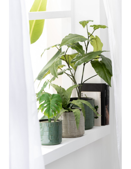 Cache-pot en Céramique Vert Gillian Diamètre 14 cm Motif carrés - 2